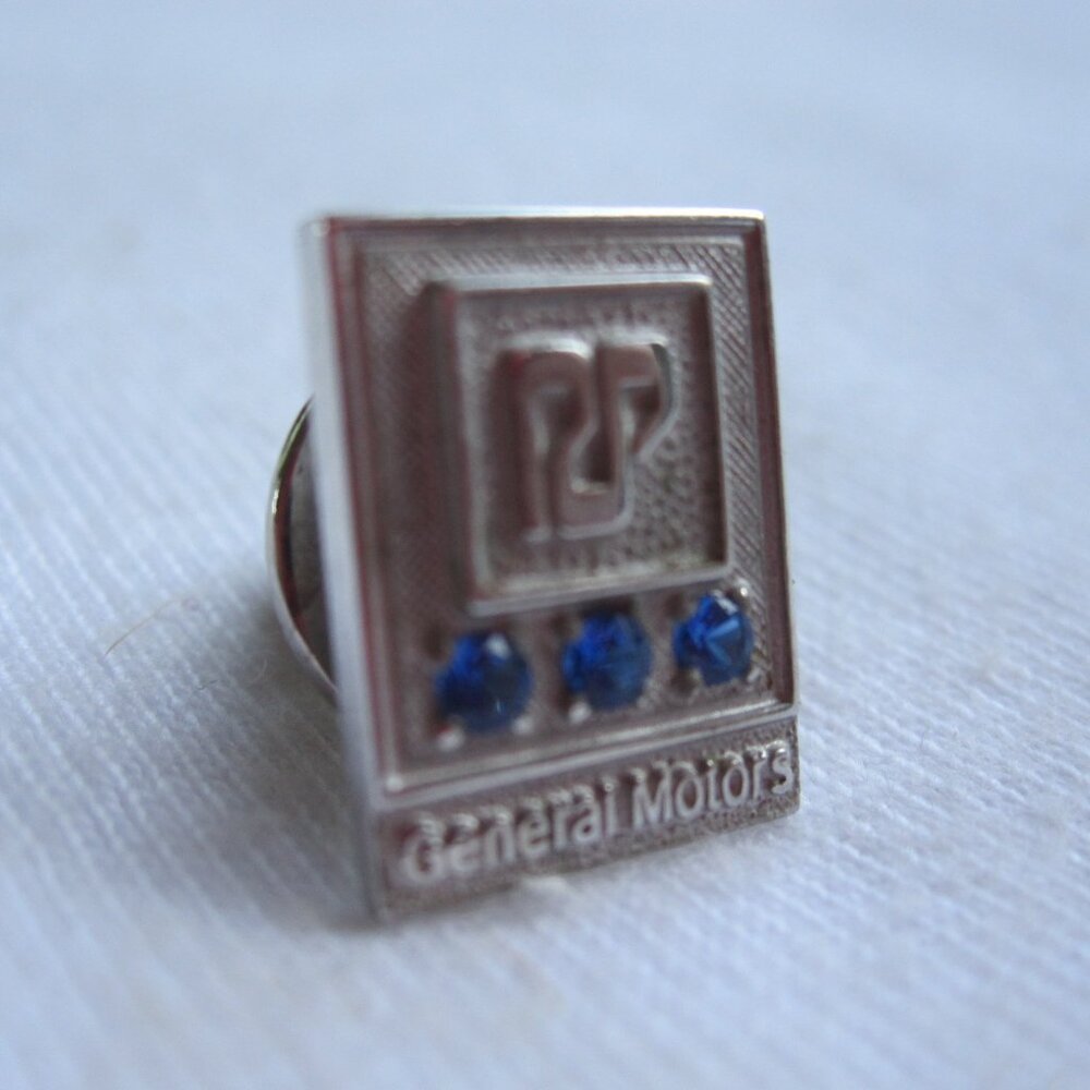 1/10th 10K Gold General Motors Blue Gem Stone 3 Year Service Award Pin